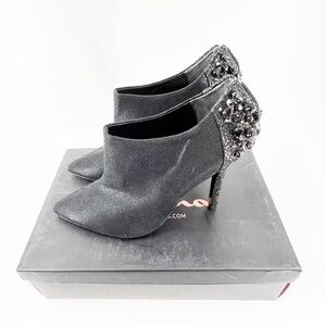 ✅ Nina Black Metallic AURORA Blinged Party Booties Size 9.5